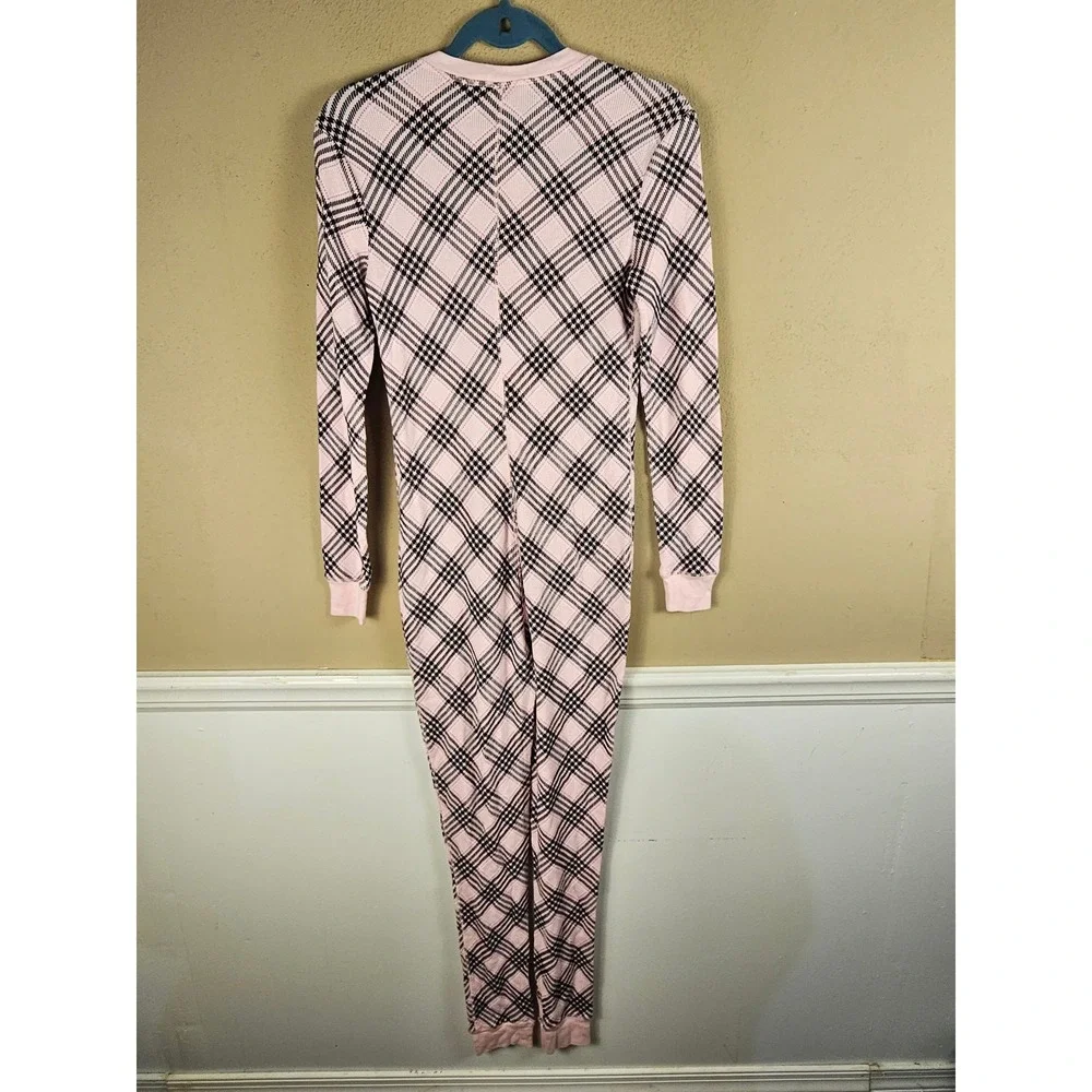 NWT Victoria's Secret Pink Black Plaid Thermal Long John Pajamas‎ Romper XS